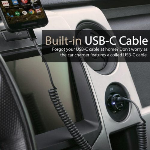 Promate VolTrip-C Car Charger with USB-C Coiled Cable