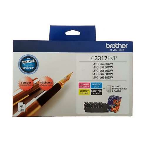 Image of Brother 4 Pack Ink Cartridge with Paper Combo - LC3317PVP